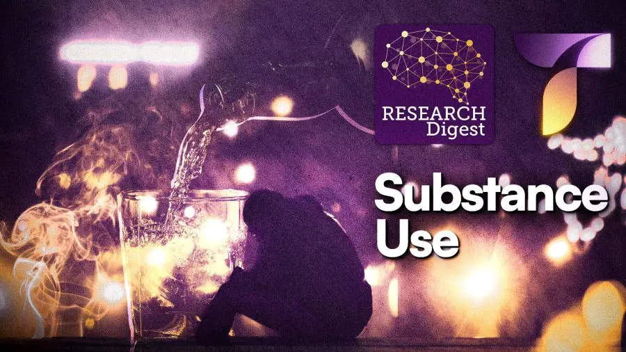 purple designed image that reads substance use